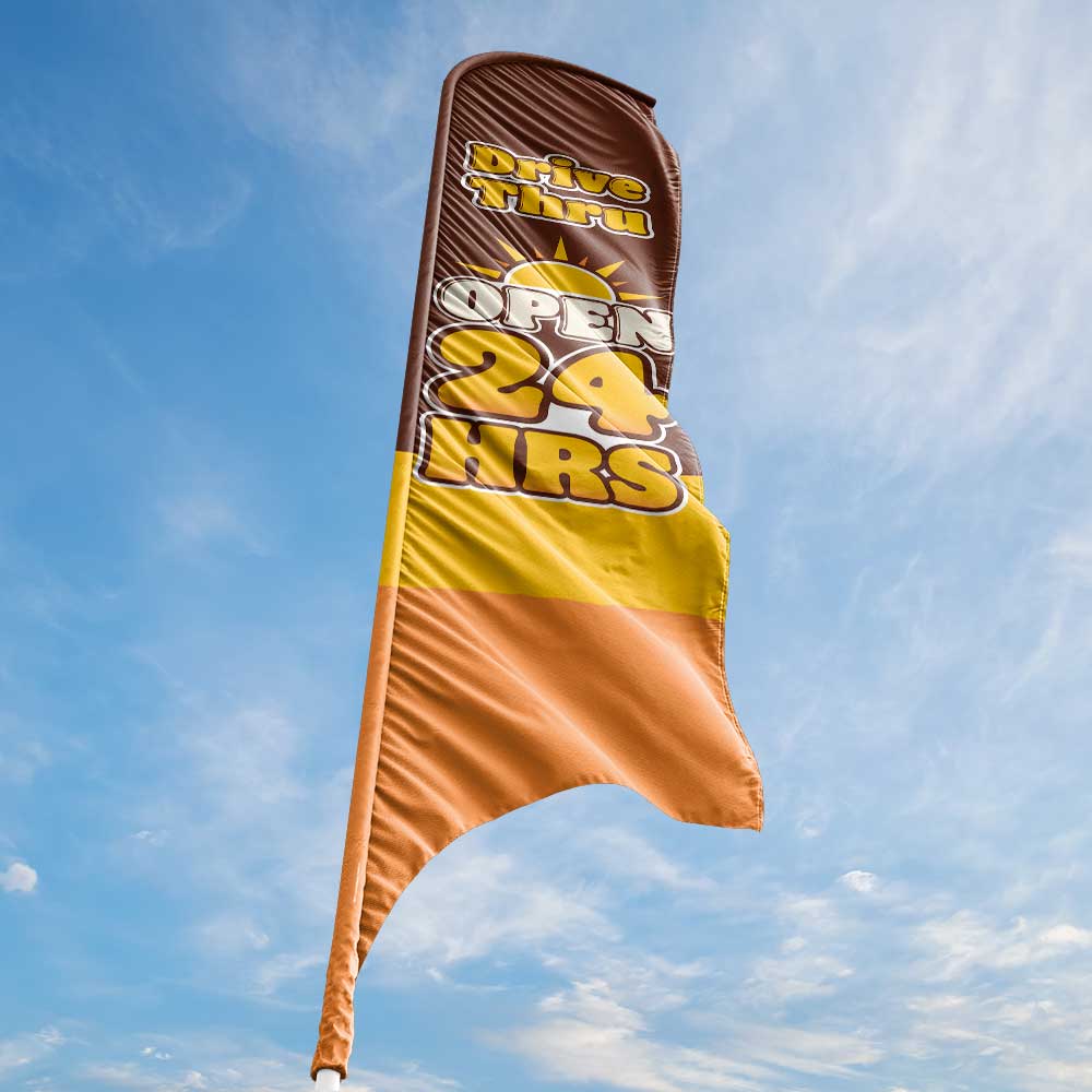 Drive Thru Open 24 Hours - Blade Flag w/Hardware - 13 FT.
