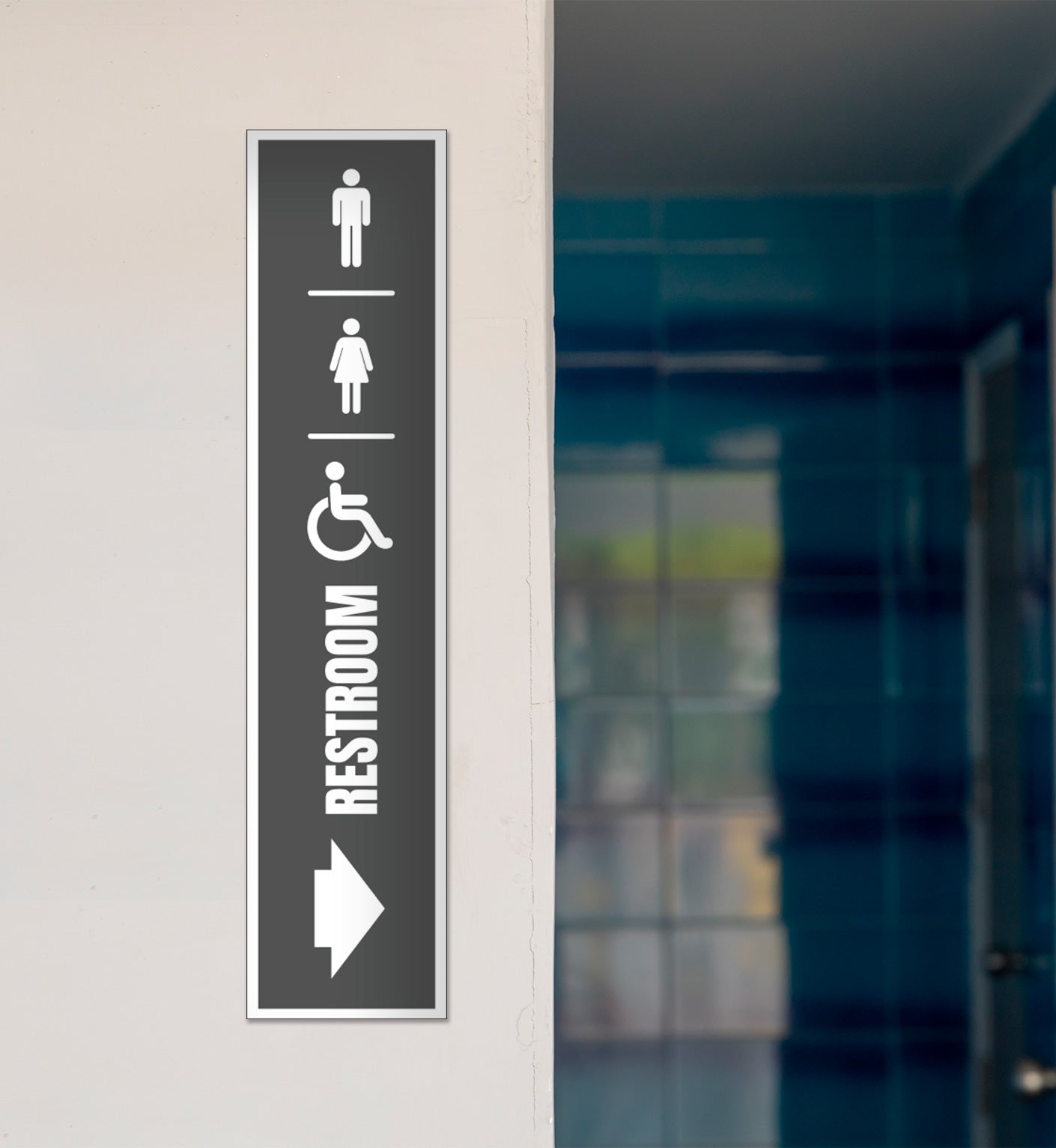 Men, Women & Handicap Restroom Right - Sign 8 In. X 36 In.