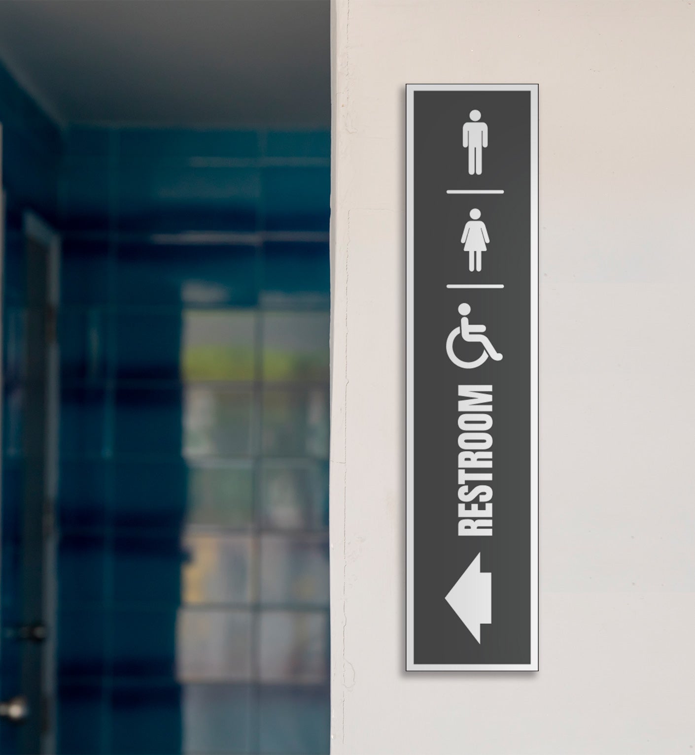 Men, Women & Handicap Restroom Left - Sign 8 In. X 36 In.
