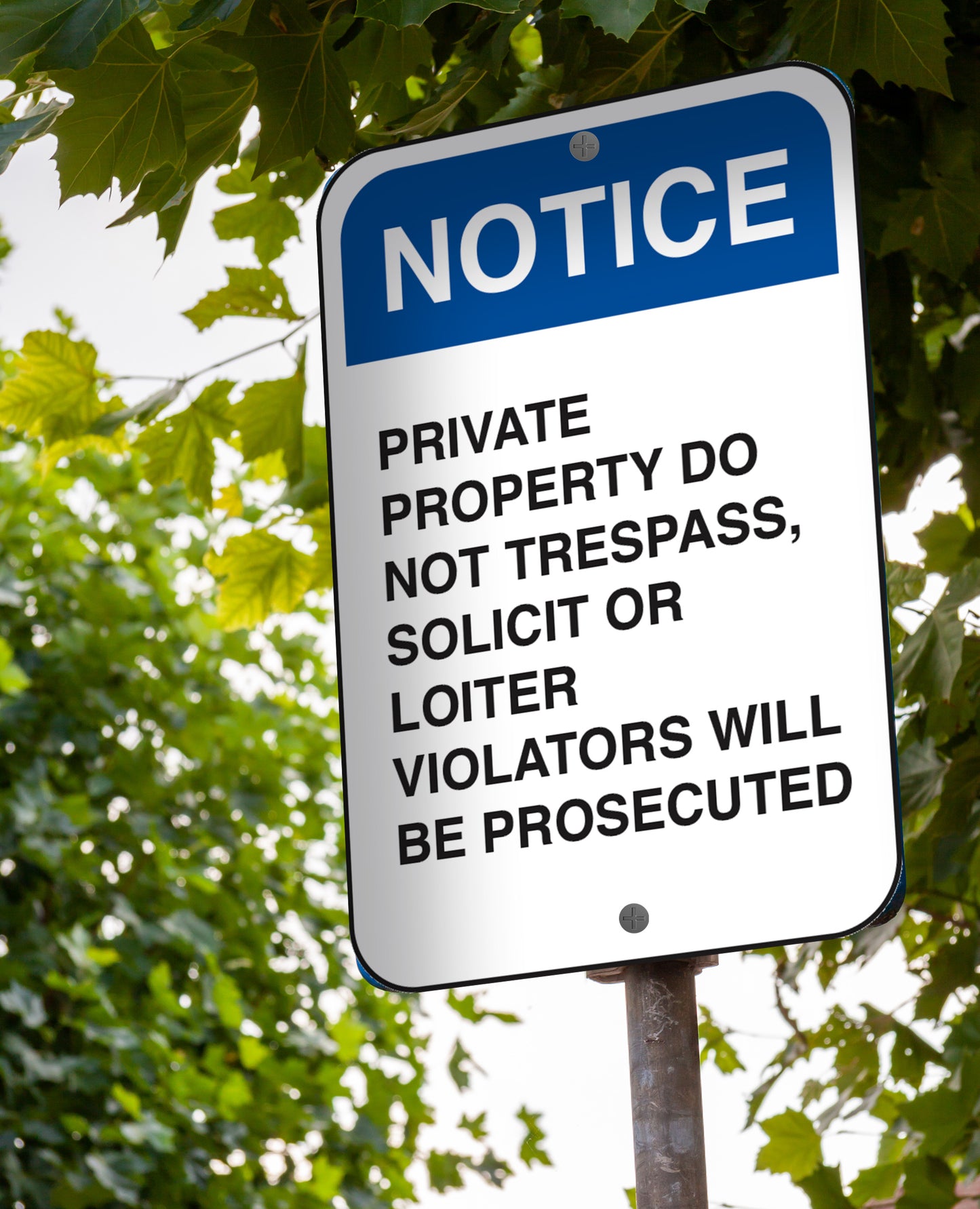 Notice Private Property, No Trespass, No Solicit Or Loiter - Sign 12 In. X 18 In.