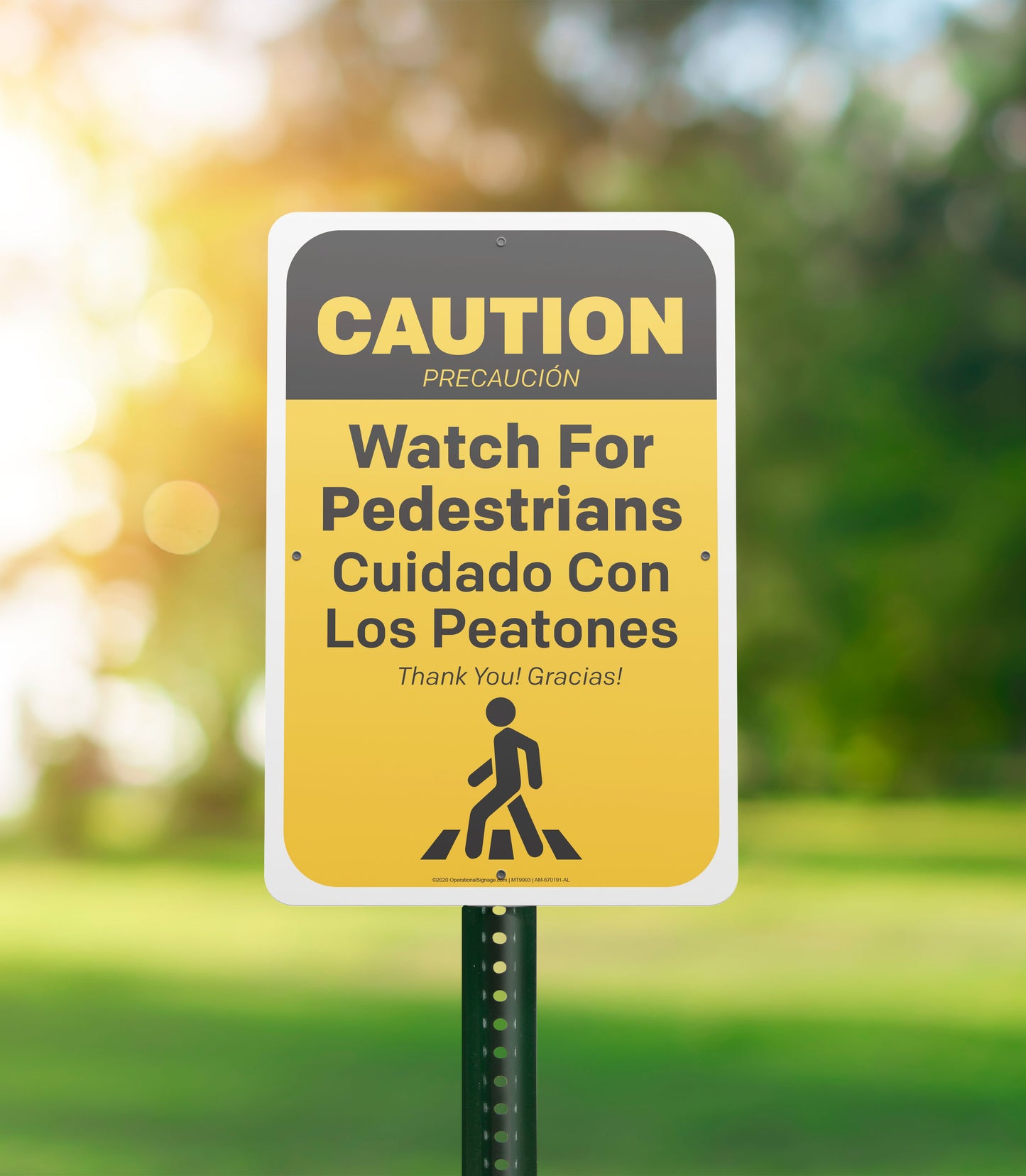 Watch For Pedestrians (Bilingual) - Sign - 12 In. X 18 In.