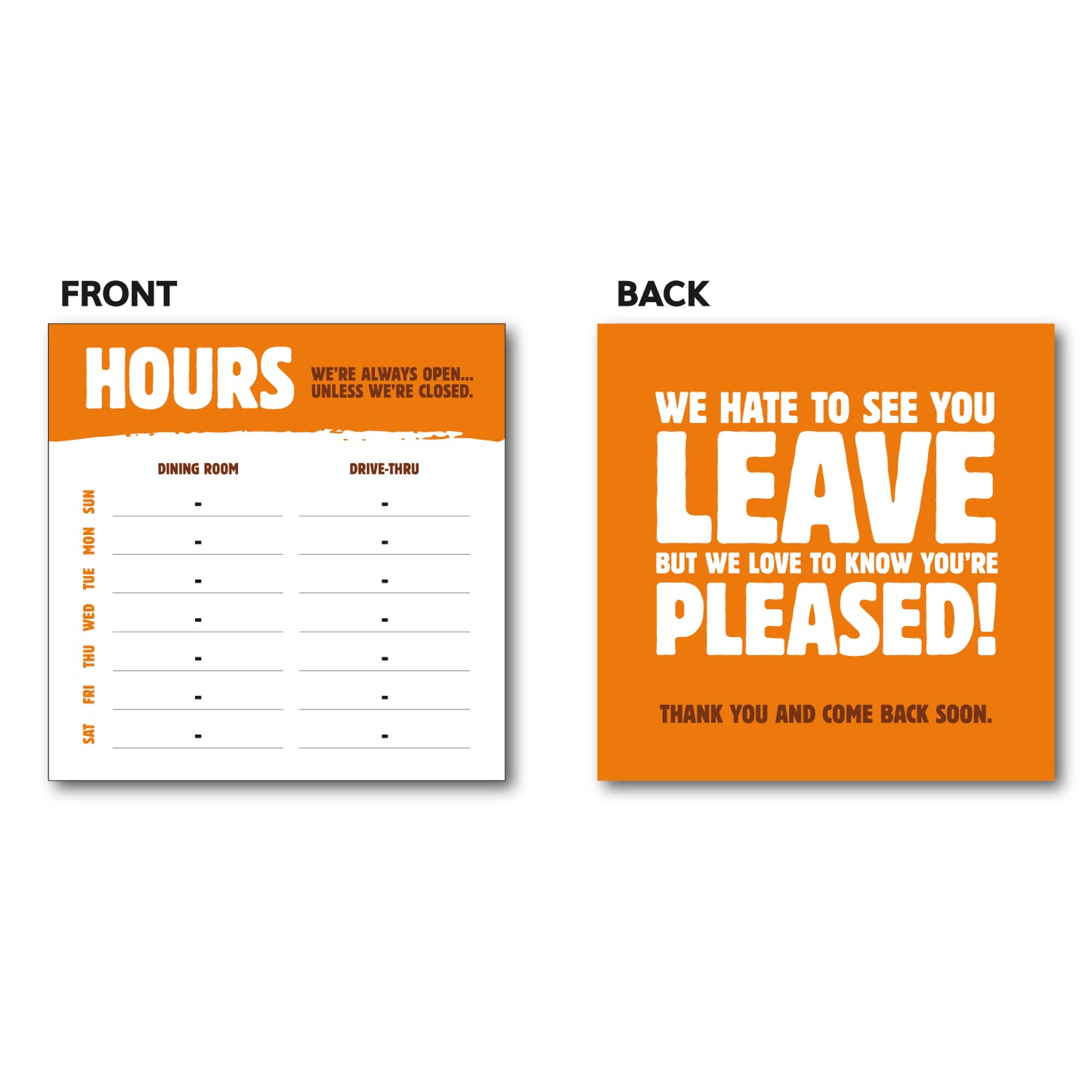 Store Hours w/ Locally Owned Message - Decal - 10 In. X 12 In.