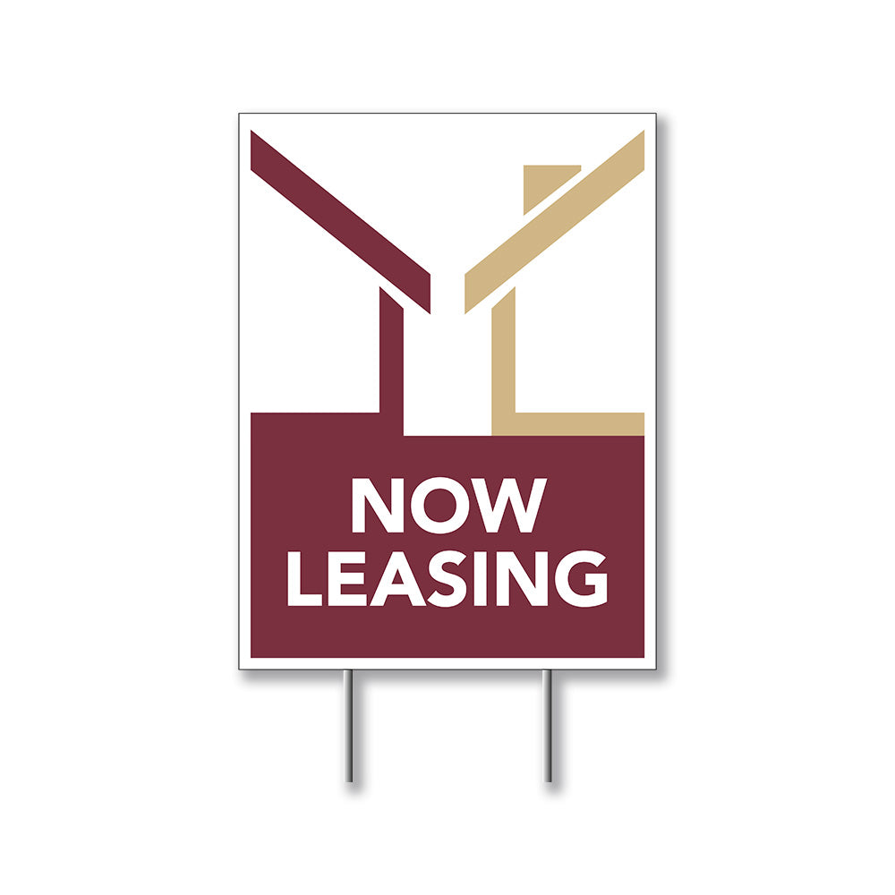 Now leasing garnet and gold lawn sign