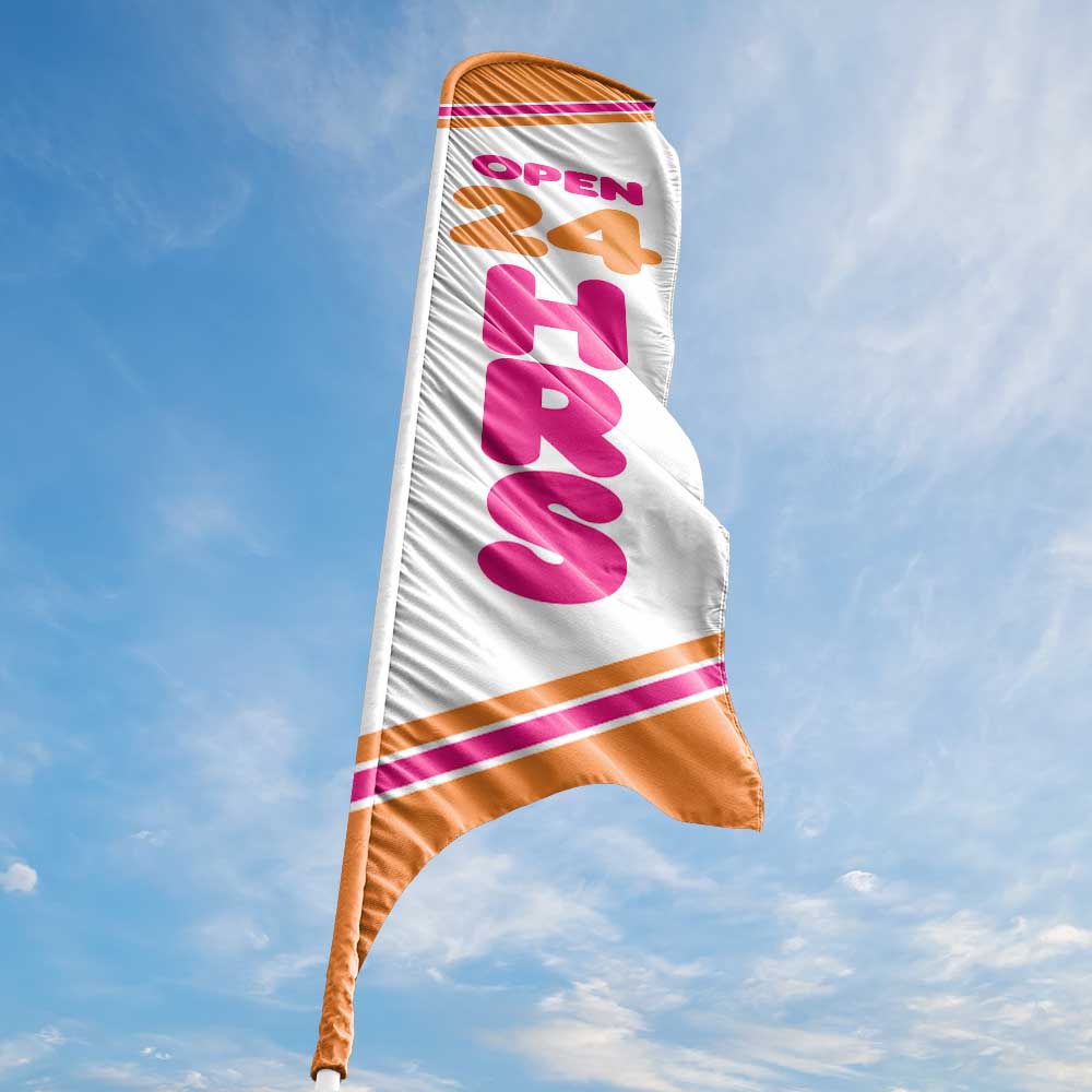 Open 24 Hours - Pink - Blade Flag w/Hardware - 13 FT.