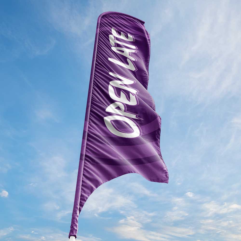 Open Late - Purple - Blade Flag w/Hardware - 13 FT.