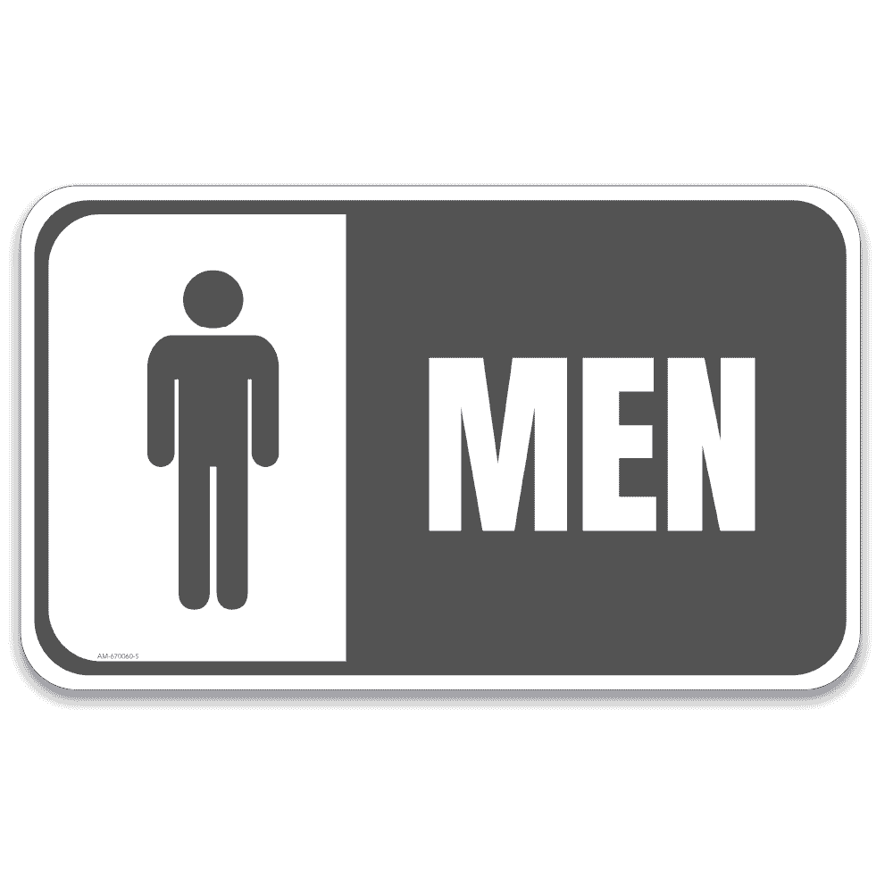 Gray and white mens restroom sign