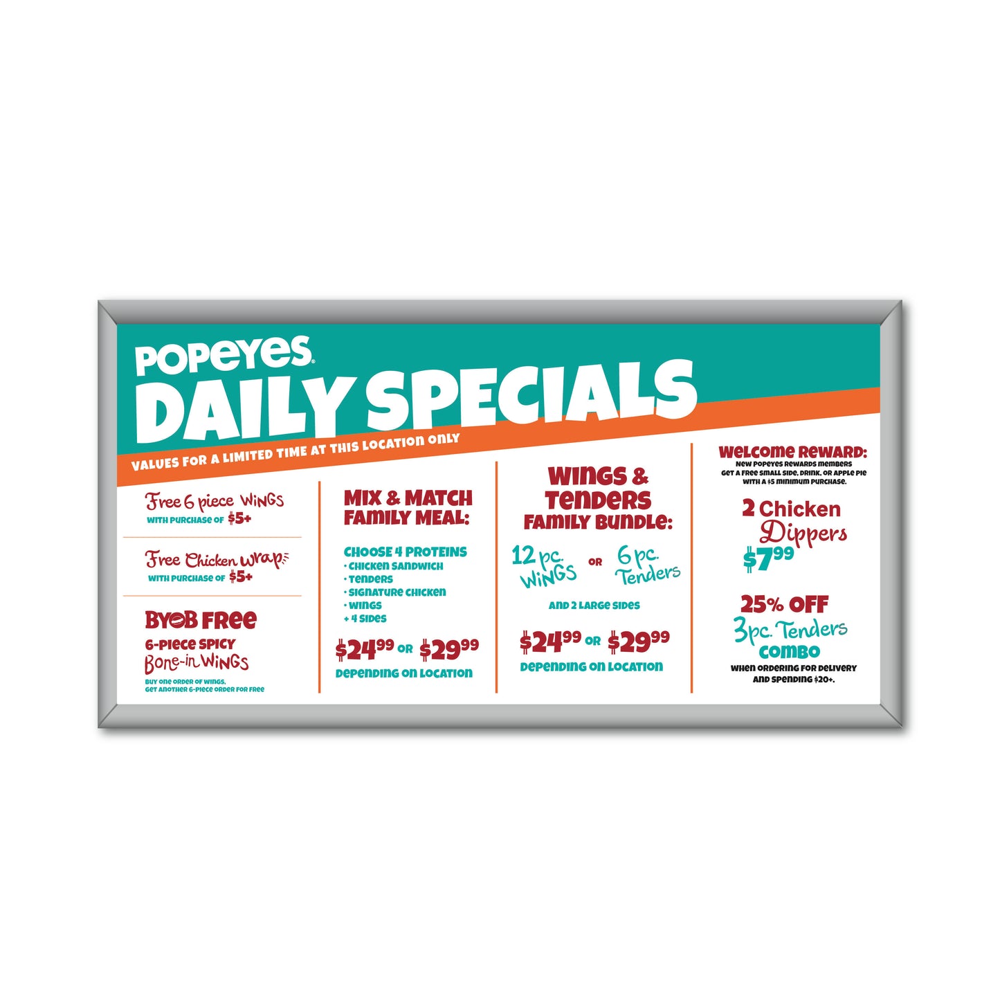 Daily Specials - Popeyes - Mini Billboard Insert - 8 Ft. X 4 Ft.