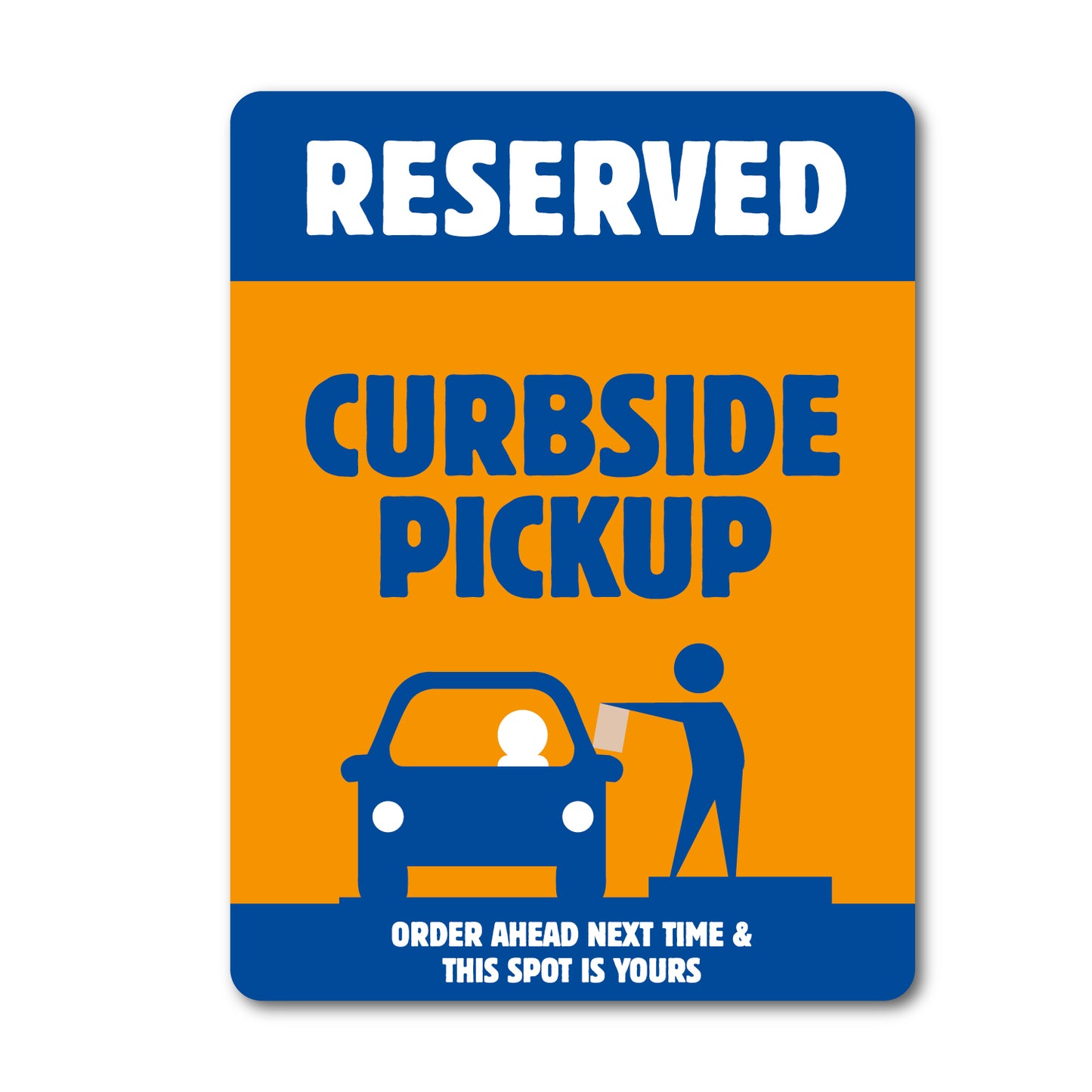 Orange and blue curbside pickup order ahead next time design