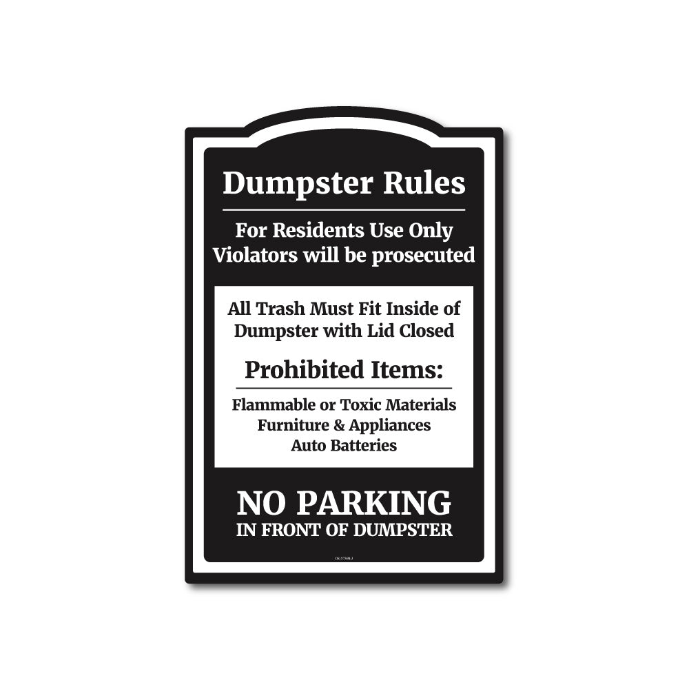 Dumpster swap out for residents only no parking in front of dumpster black and white parking sign