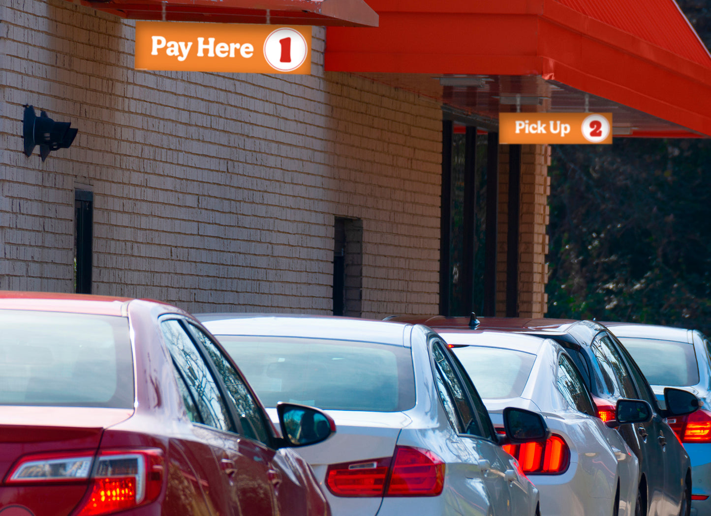 Pay and Pick-Up Window Signs 1 & 2 Set - Orange and Red