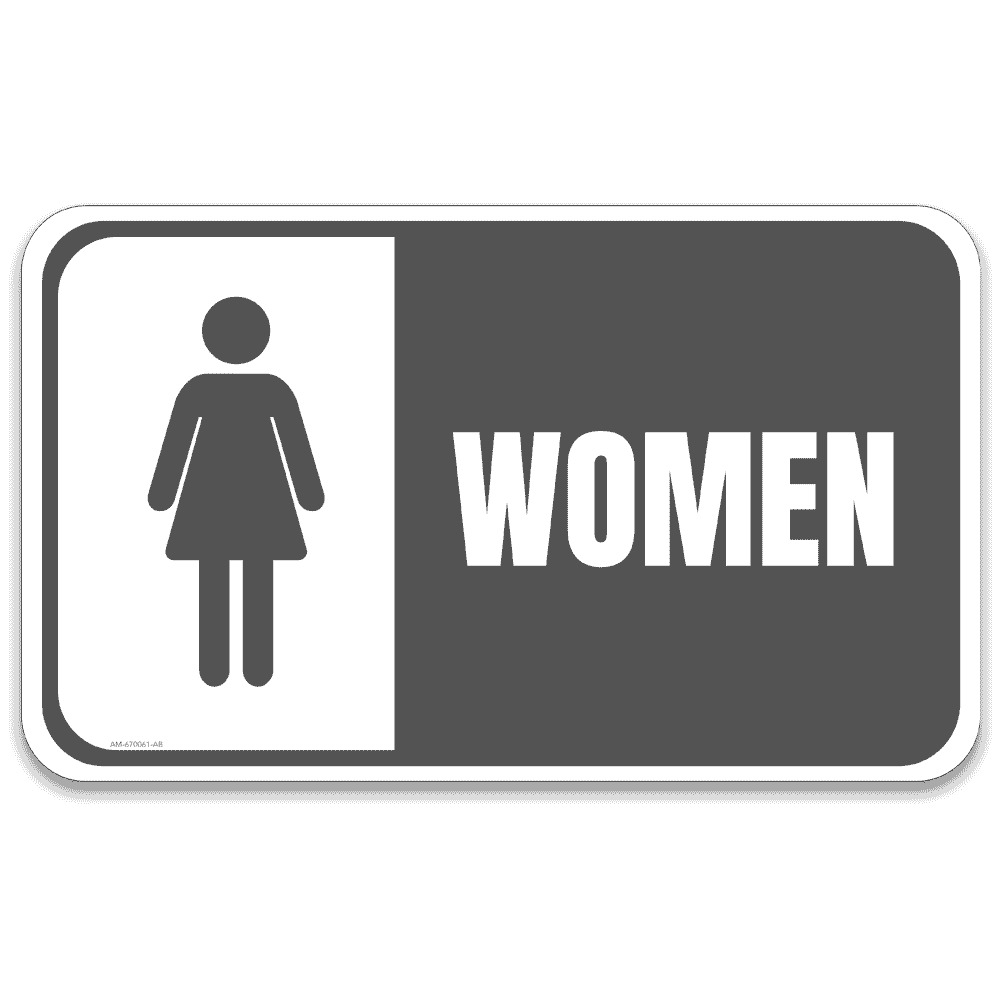 Gray and white women restrooms sign