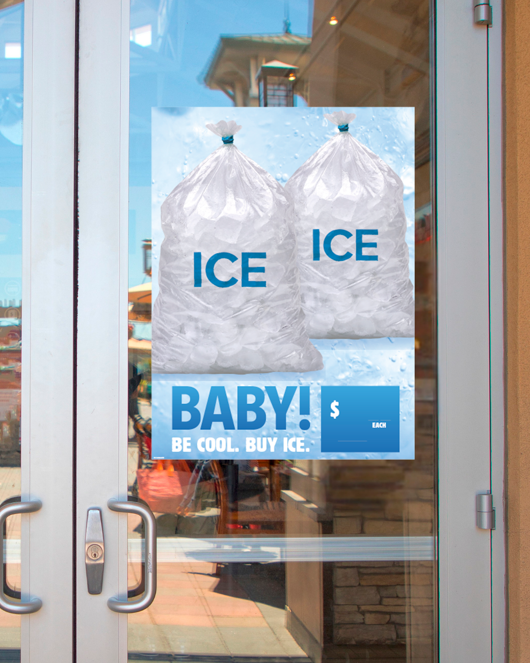 ice ice baby blue and white large decal on door