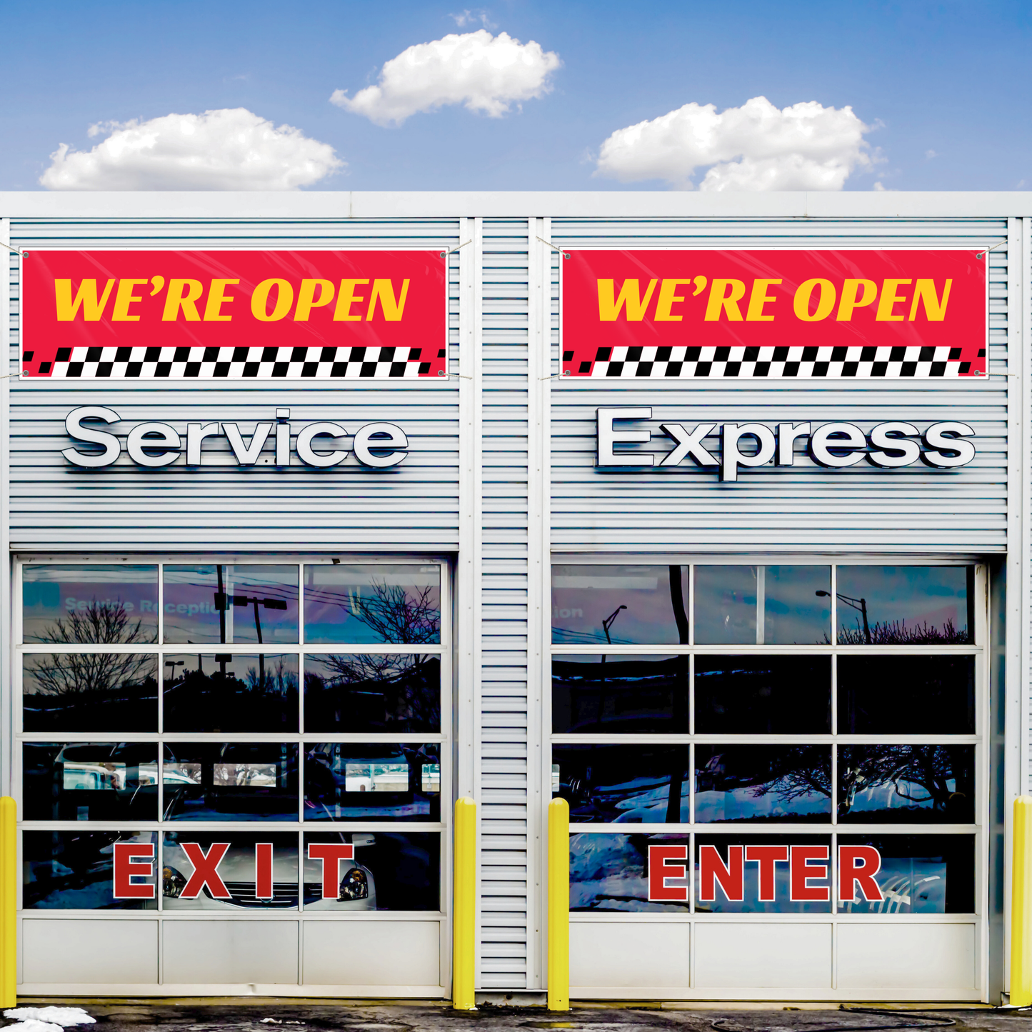We're Open - Red & Yellow Banner - 3 ft. x 10 ft.