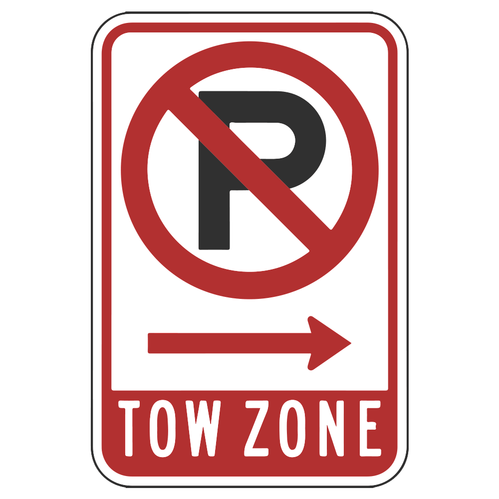 No Parking Tow Zone With Right Arrow - Sign 12 In. X 18 In.