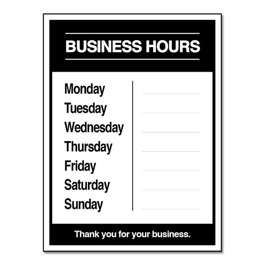 Business Hours with Numbers Sheet - Decal - 9 In. X 12 In.