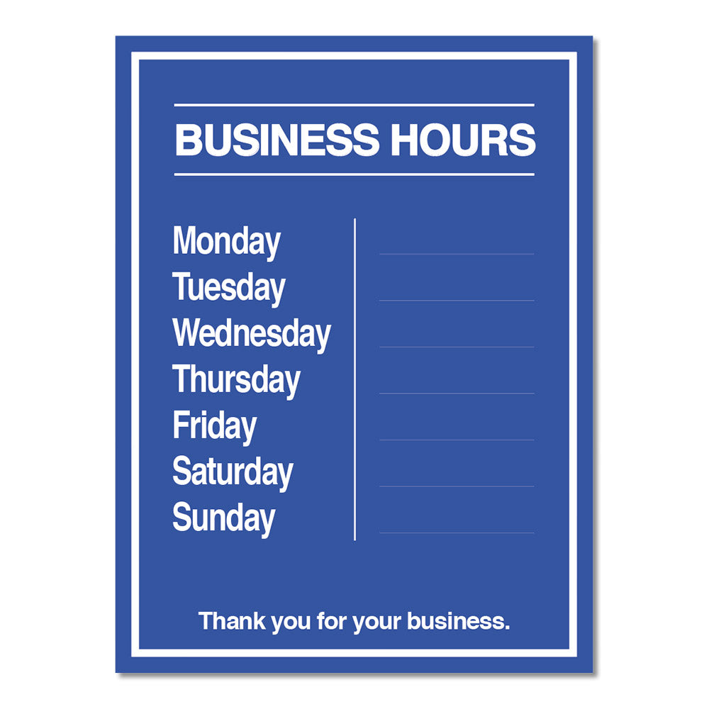 Business Hours with Numbers Sheet - Decal - 9 In. X 12 In.