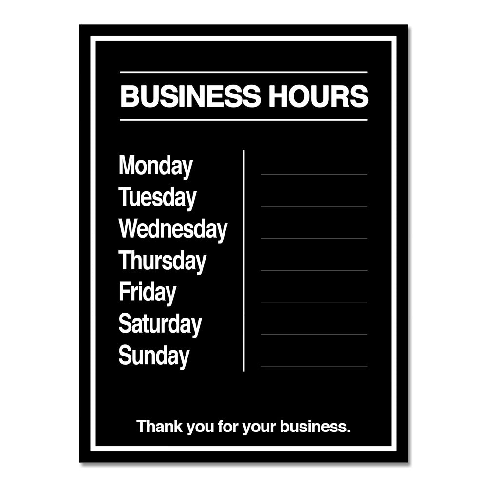 Business Hours with Numbers Sheet - Decal - 9 In. X 12 In.