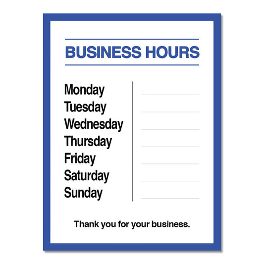 Business Hours with Numbers Sheet - Decal - 9 In. X 12 In.
