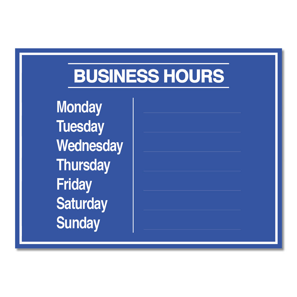 Business Hours with Numbers Sheet - Decal - 12 In. X 9 In.