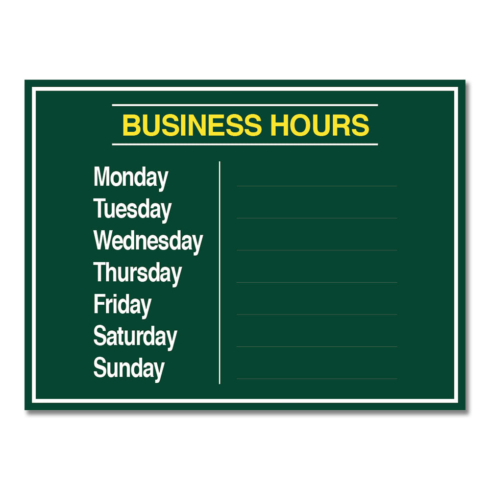 Business Hours with Numbers Sheet - Decal - 12 In. X 9 In.