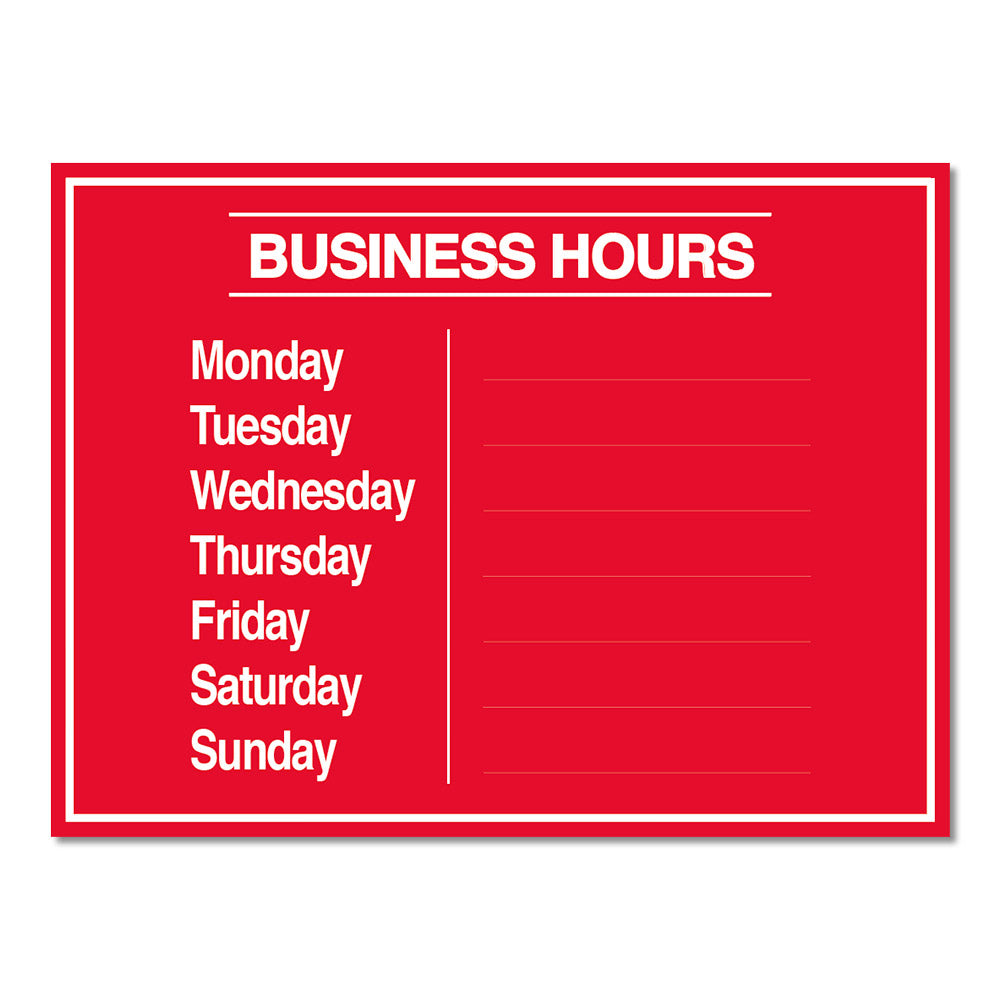 Business Hours with Numbers Sheet - Decal - 12 In. X 9 In.