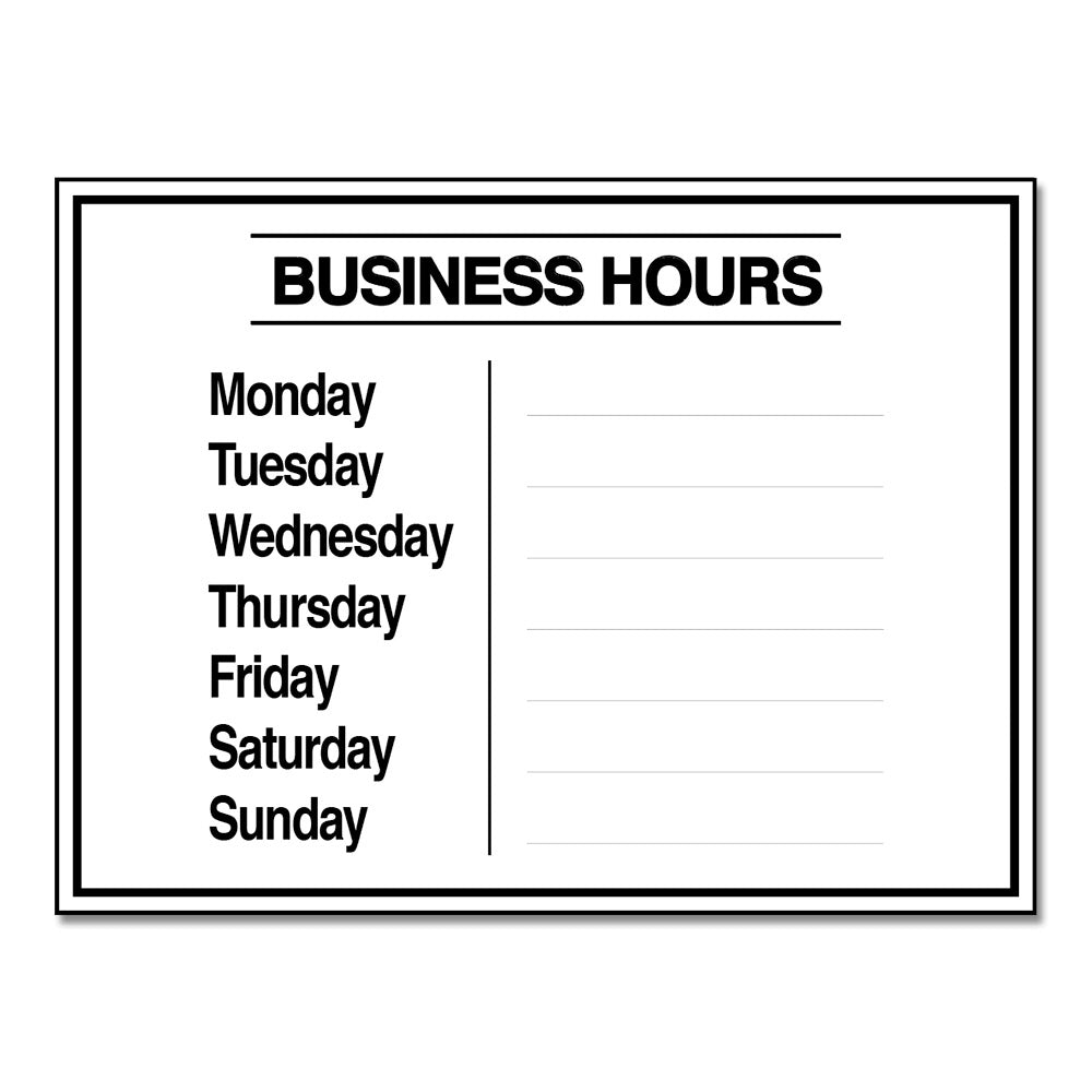 Business Hours with Number Sheet - Decal - 12 In. X 9 In.