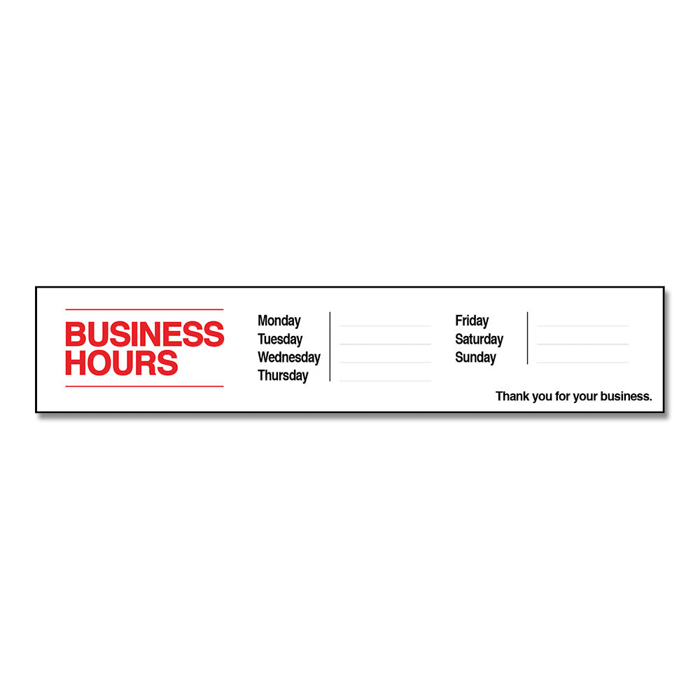 Business Hours with Numbers Sheet - Decal - 30 In. X 6 In.
