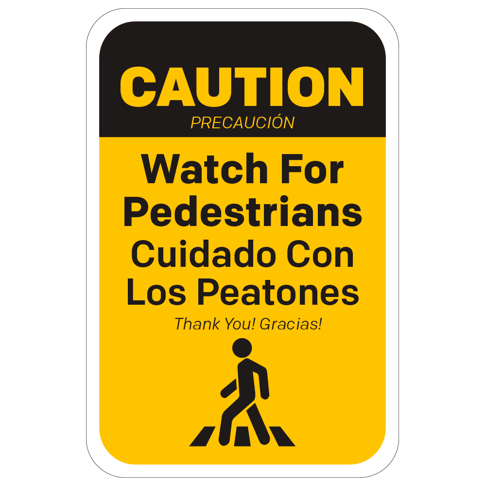 12 in. X 18 in. bilingual caution for pedestrian sign yellow with black letters