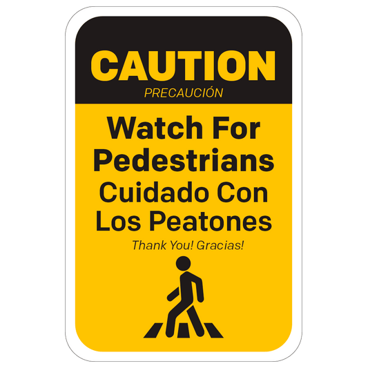 12 in. X 18 in. bilingual caution for pedestrian sign yellow with black letters