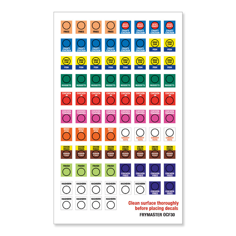 Fryer Labels for FryMaster OFC30 - Decals - 8.5 In. X 14 In.