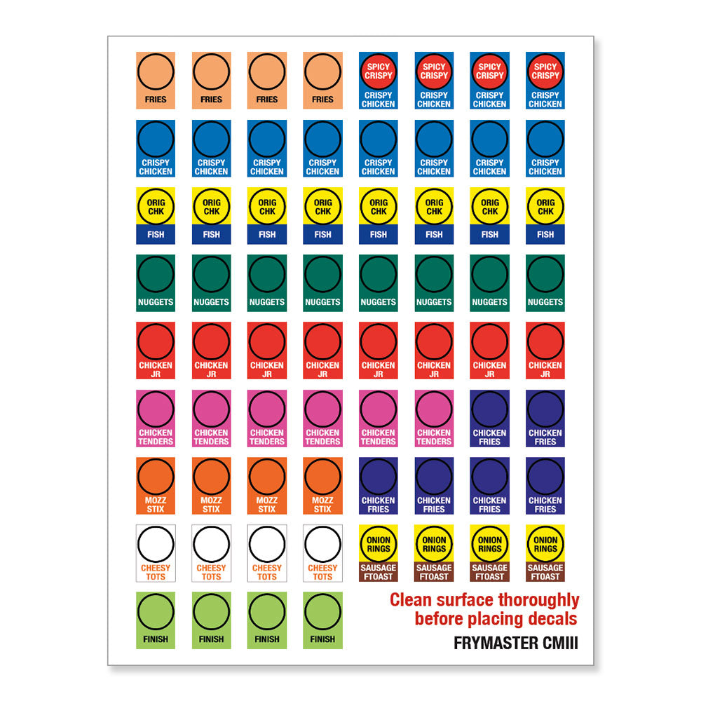 Fryer Labels for FryMaster CMIII - Decals - 8.5 In. X 11 In.