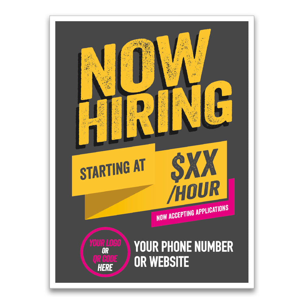 Black yellow and pink now hiring customizable design