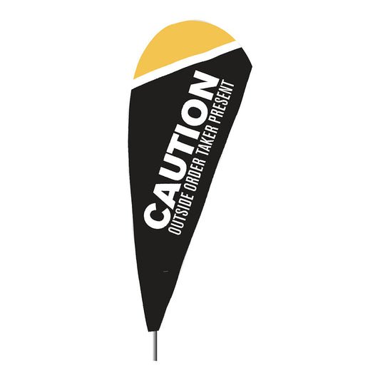 Caution outside order taker present black and yellow blade flag