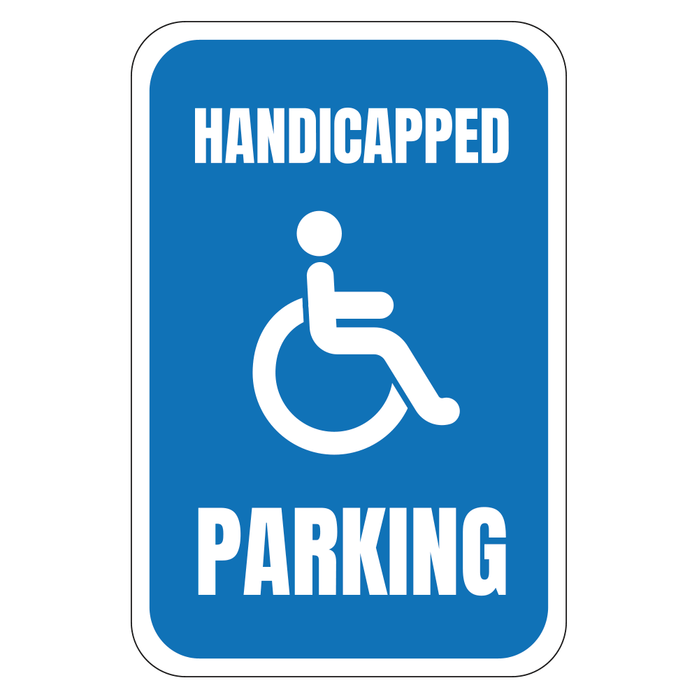 Handicapped parking sign with handicap logo blue and white
