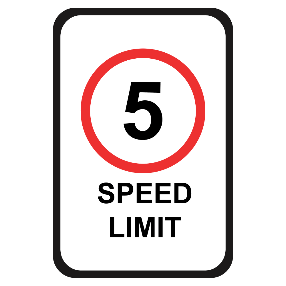 Black white and red speed limit 5 mph sign