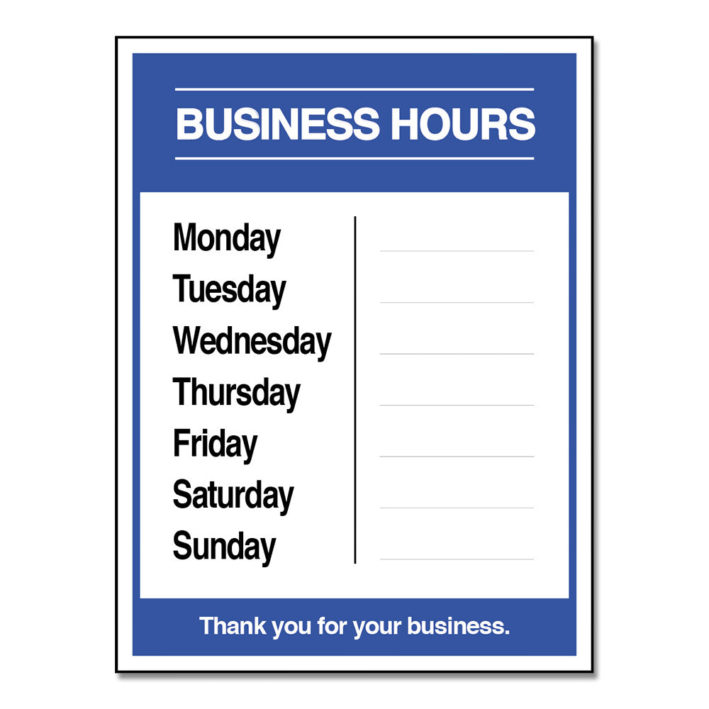 Blue and white customizable with snipes business hour sheet