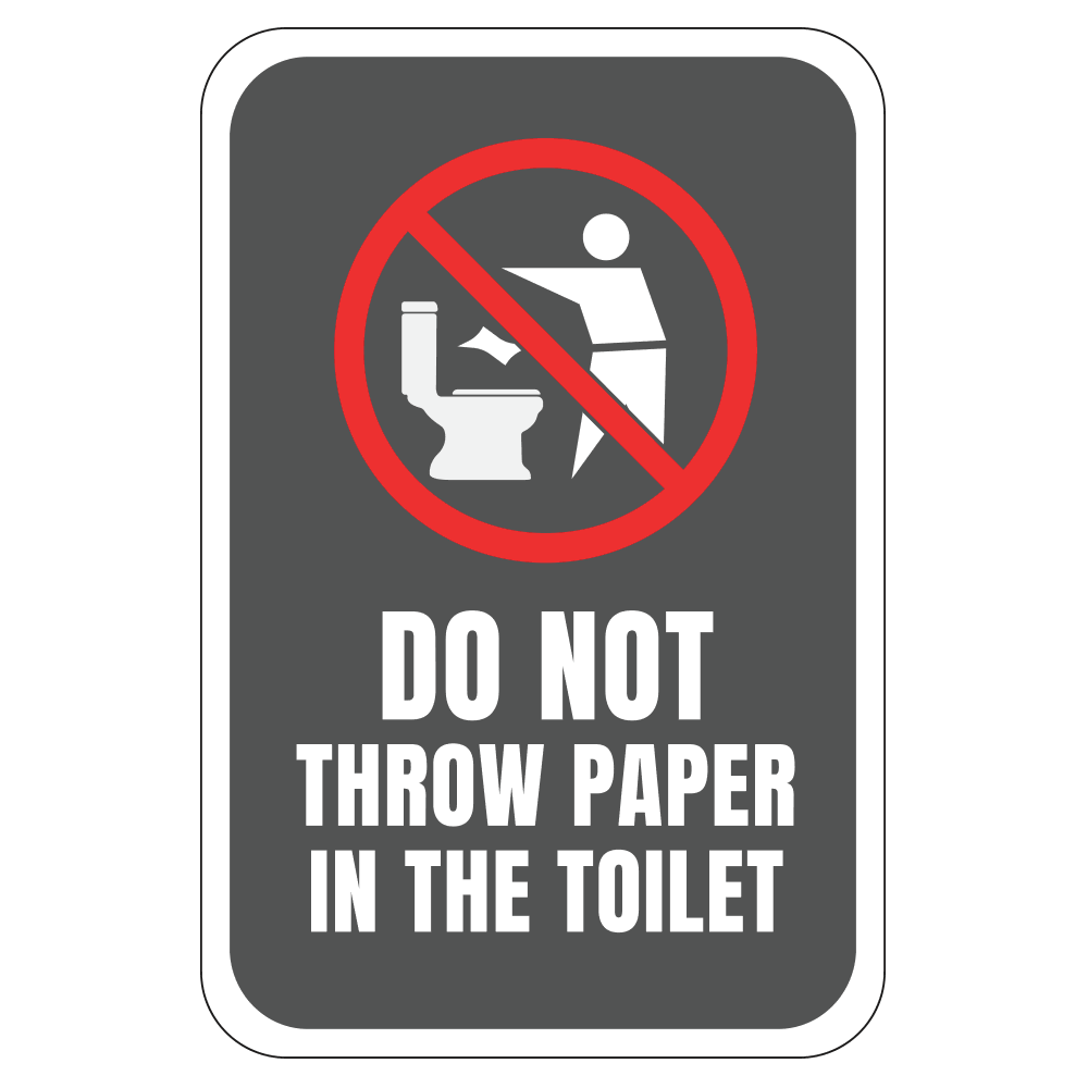 gray and white do not throw paper in toilet design