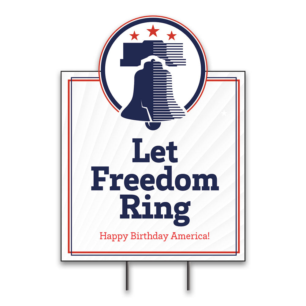 red white and blue let freedom ring fourth of july lawn sign design white background