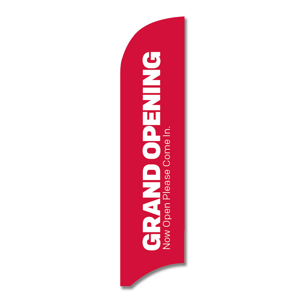 red and white grand opening blade flag white background