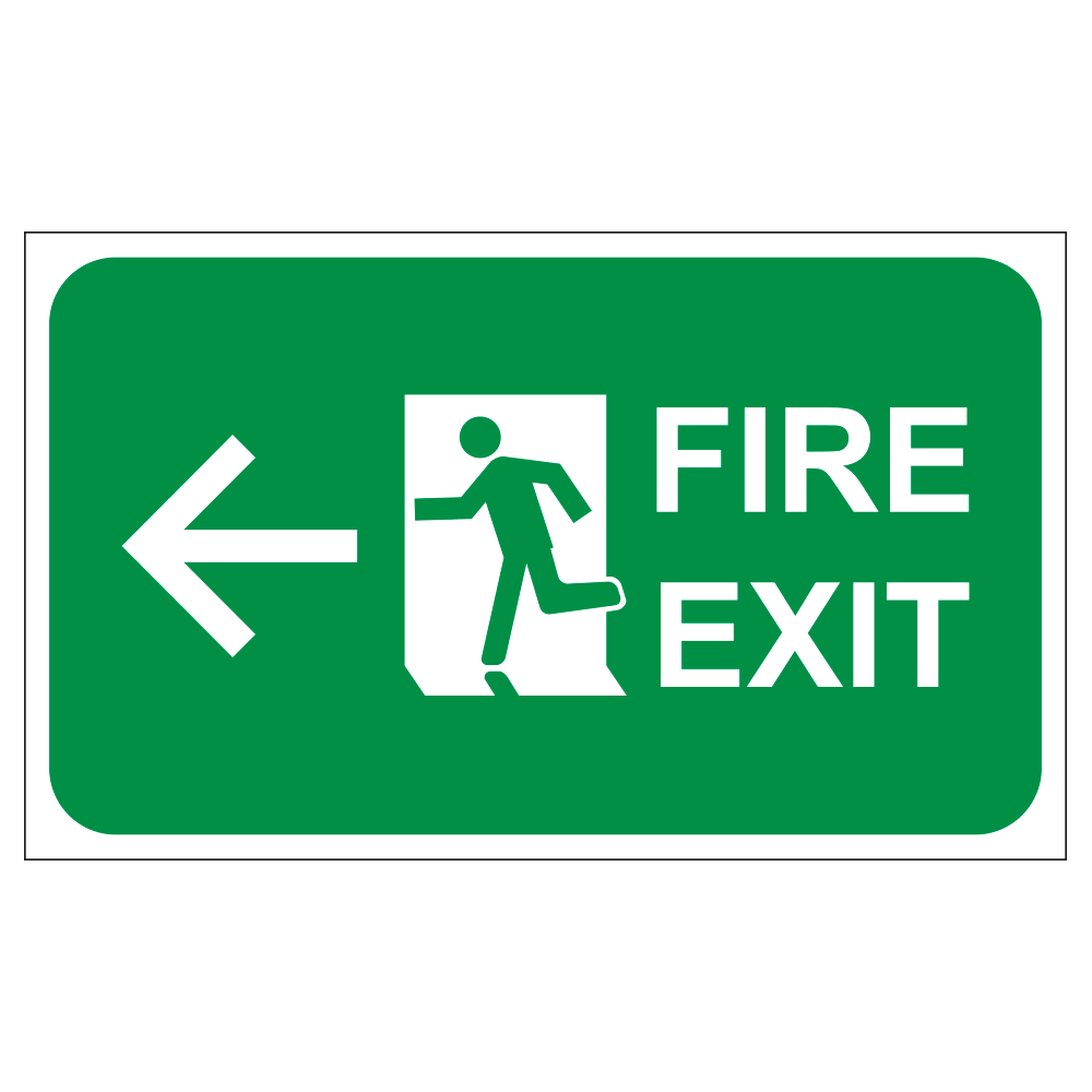 green and white fire exit left sign