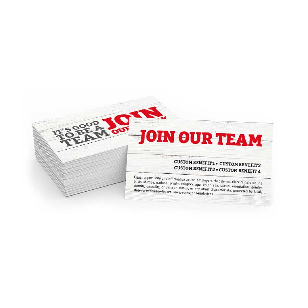 red and white join our team customizable business cards white background