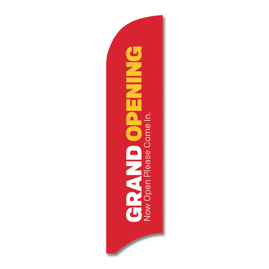 red, white, and yellow grand opening blade flag with white background