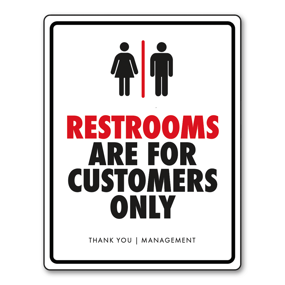 restrooms are for customers only design red white and balck