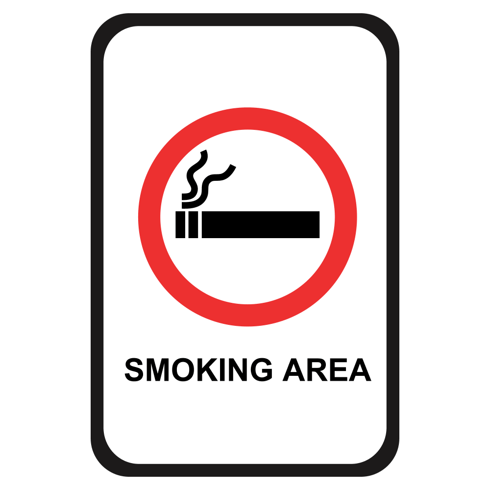 Black white and red smoking area sign