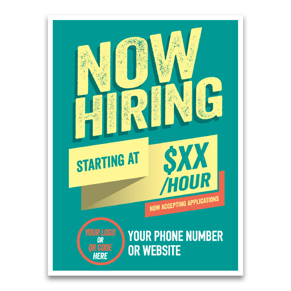 teal yellow and orange custom we are hiring poster