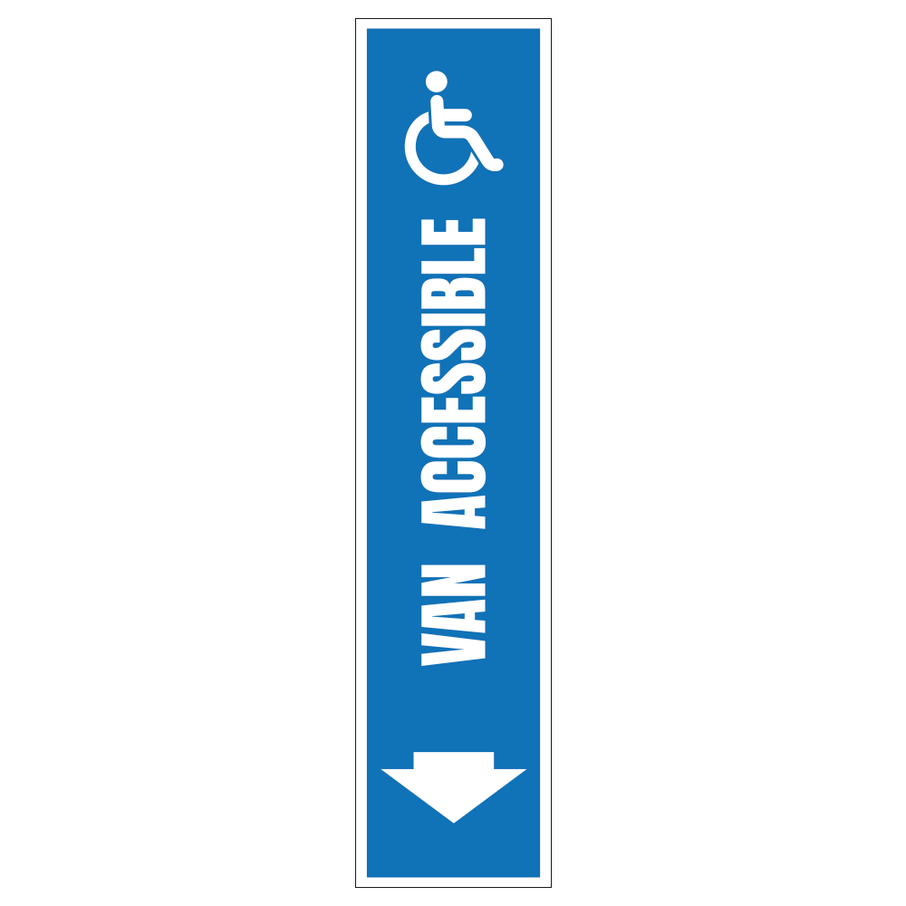 blue and white van accessible entrance down arrow design