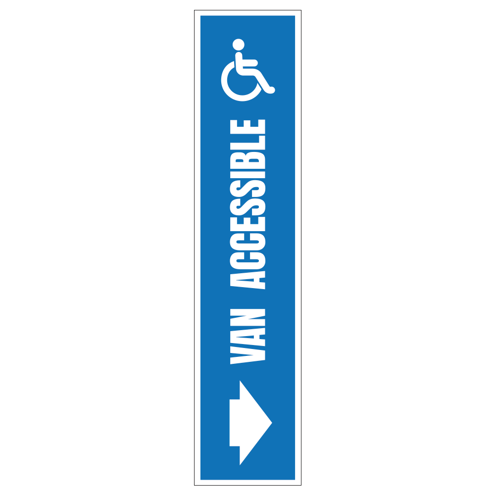 Blue and white van accessible parking right arrow design
