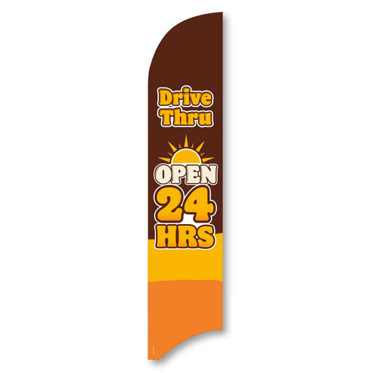 Drive Thru Open 24 Hours - Blade Flag  13 Ft.