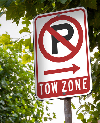 No Parking Tow Zone With Right Arrow - Sign   12 In. X 18 In.