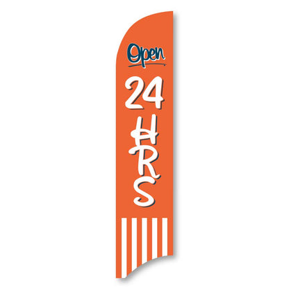 Open 24 Hours - Orange - Blade Flag w/Hardware - 13 FT.